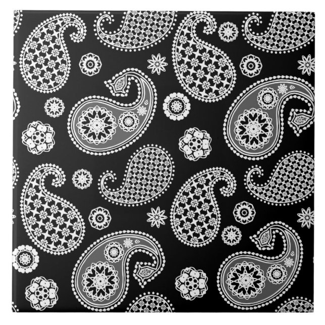 Carreau Motif Paisley, noir et blanc (Devant)