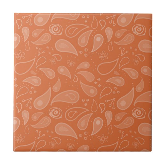 Carreau Motif Paisley Orange Orné Classique (Devant)