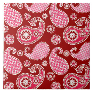 Carreau Motif Paisley, rouge foncé, rose et blanc