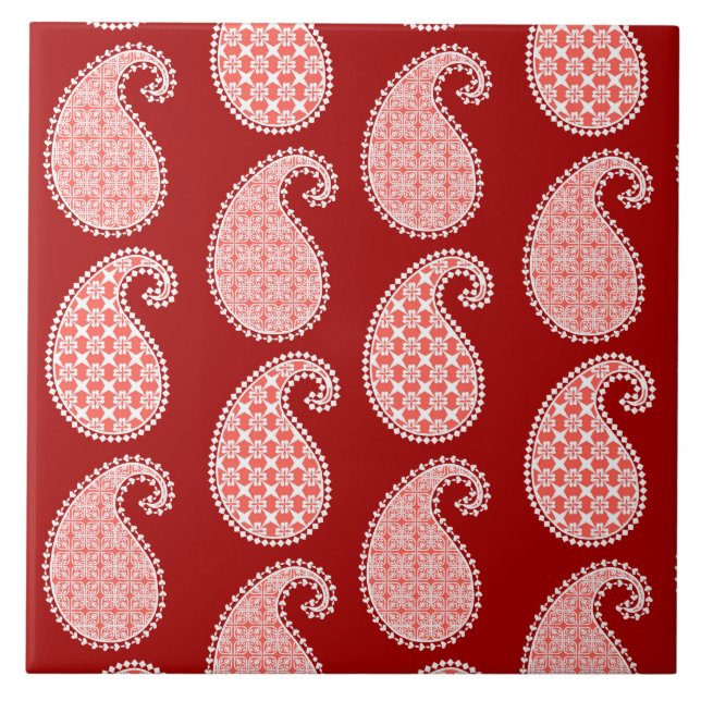 Carreau Motif Paisley, rouge profond et blanc (Devant)