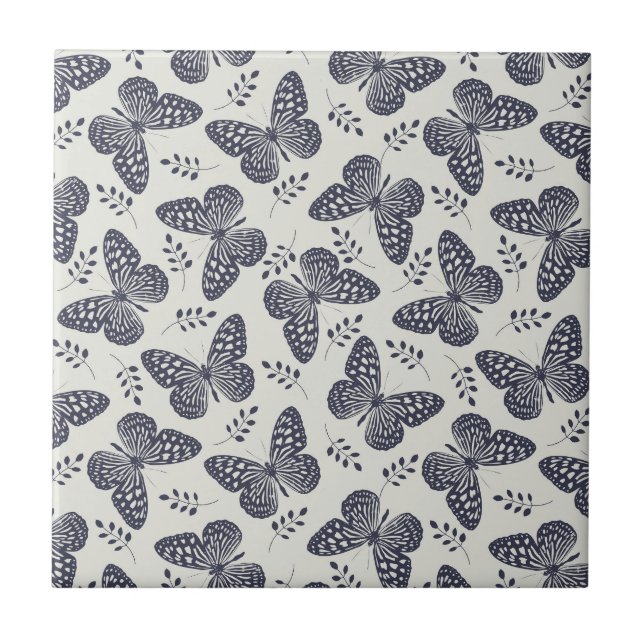 Carreau Motif papillon bleu foncé sur arrière - plan gris (Devant)