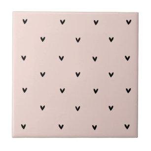 Carreau Motif Pastel Moderne Rose et Coeurs Noirs