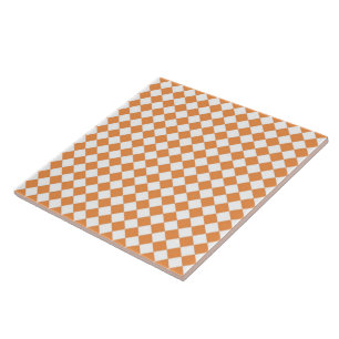 Carreau Motif Pastel Orange et White Diamond Check