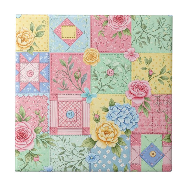 Carreau Motif Patchwork de Rose Romantique (Devant)