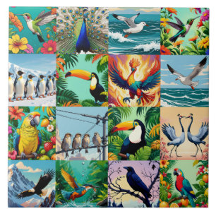 Carreau Motif patchwork d'oiseaux 