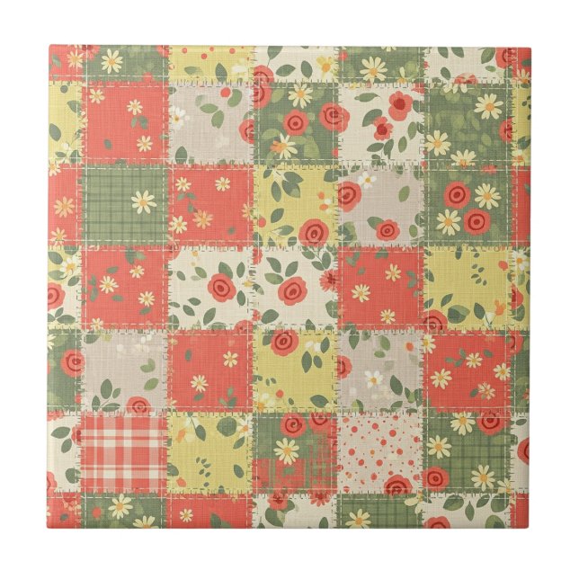 Carreau Motif Patchwork Floral de Ferme (Devant)