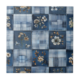Carreau Motif patchwork floral Denim bohème