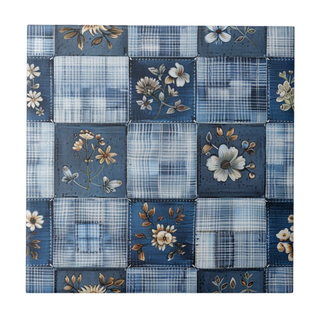 Carreau Motif patchwork floral | Denim bohème (Devant)
