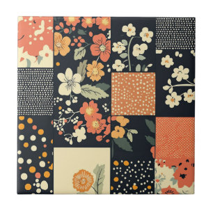 Carreau Motif Patchwork Floral Vintage