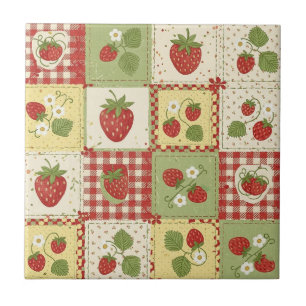 Carreau Motif Patchwork Vintage Fraise Cottagecore
