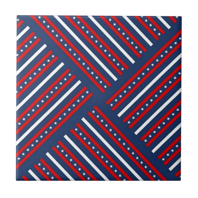 Carreau motif patriotique rouge blanc bleu étoiles (Devant)