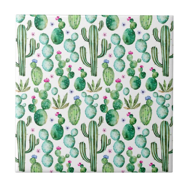 Carreau Motif Plante de Cactus d'aquarelle (Devant)