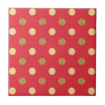Carreau Motif pois d'or en rouge<br><div class="desc">Tonne d'or pois sur un arrière - plan rouge.</div>
