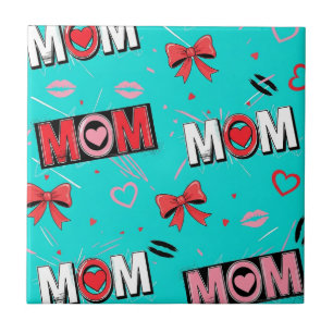 Carreau Motif pop turquoise vif coeurs arcs MAMAN