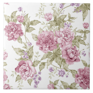 Carreau Motif pourpre floral romantique vintage de roses