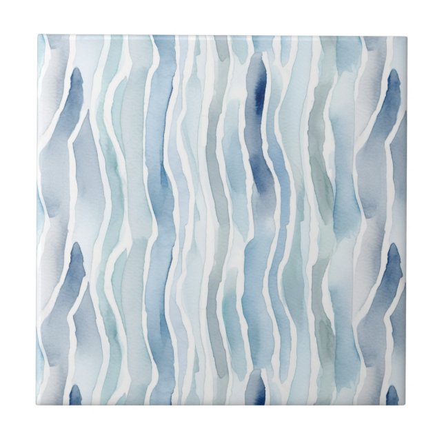 Carreau Motif rayure bleu et blanc à l'aquarelle moderne (Devant)