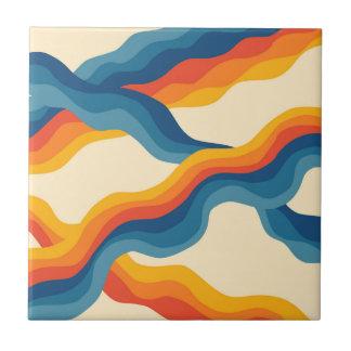 Carreau Motif rayures ondulées orange bleu rétro Y2K