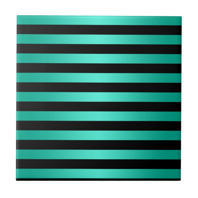 Carreau Motif rayures turquoise menthe et noir (Devant)