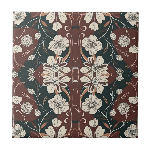 Carreau Motif reflets de fleurs d'Automne Noir (Devant)