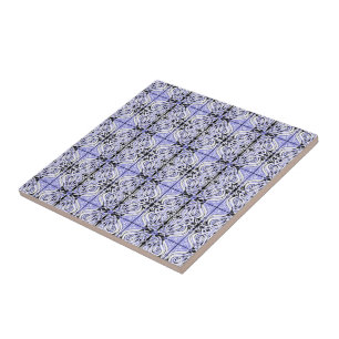 Carreau Motif Répétitif Abstrait Courbe Blanc Noir Violet