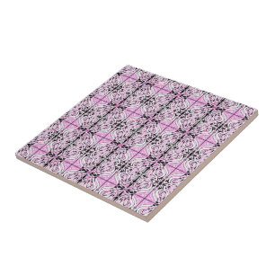 Carreau Motif Répétitif Abstrait Courbe Rose Noir Blanc