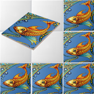 Carreau Motif rétro Art nouveau de carpes Koï