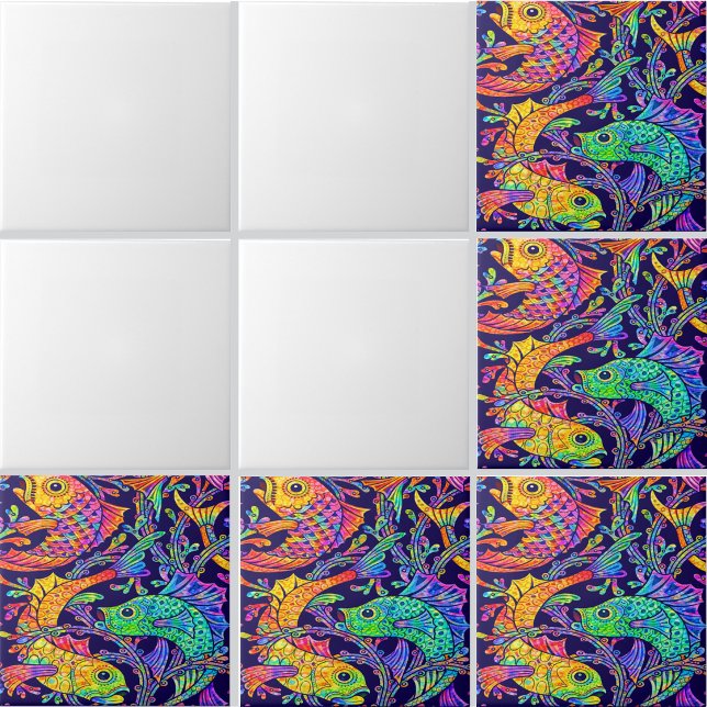 Carreau Motif rétro Art nouveau de poisson et d'algue (Créateur téléchargé)