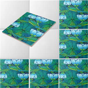 Carreau Motif rétro Art nouveau floral de nénuphar