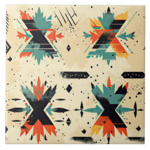 Carreau Motif rétro Aztec géométrique orange abstrait