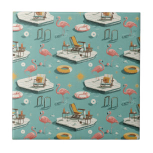 Carreau Motif Rétro Flamingo Piscine Été (1)