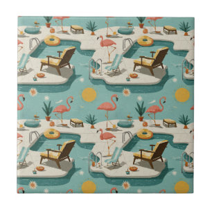 Carreau Motif Rétro Flamingo Piscine Été (2)