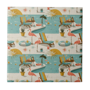Carreau Motif Rétro Flamingo Piscine Été (8)