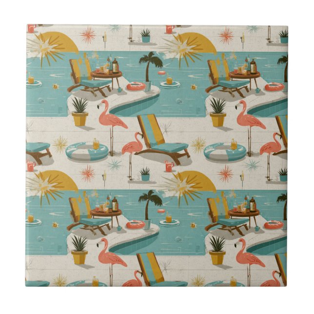 Carreau Motif Rétro Flamingo Piscine Été (8) (Devant)