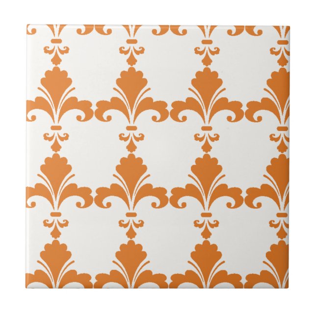 Carreau Motif Rétro Orange Fleur-De-Lis (Devant)