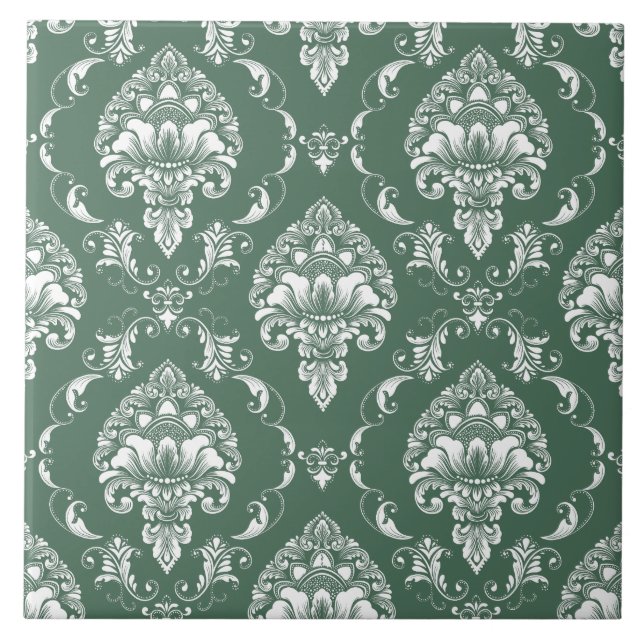 Carreau Motif rétro vert olive classique de style victorie (Devant)