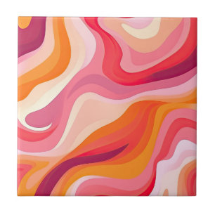 Carreau Motif rétro Wavy Boho rose esthétique