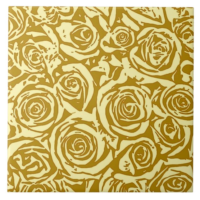 Carreau Motif Rose Abstrait moderne, Jaune de moutarde (Devant)