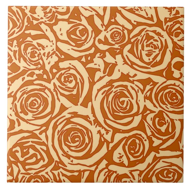 Carreau Motif Rose Abstrait moderne, Mandarin Orange (Devant)
