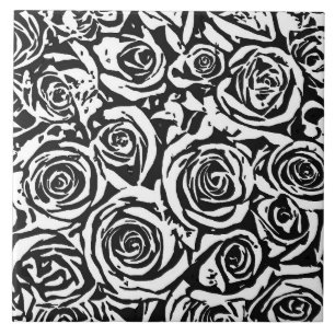 Carreau Motif Rose Abstrait moderne, noir et blanc