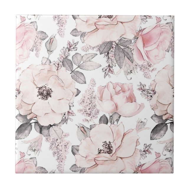 Carreau Motif rose et gris classique (Devant)