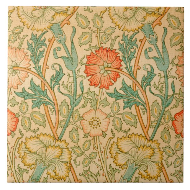 Carreau Motif rose et Rose (par William Morris) (Devant)