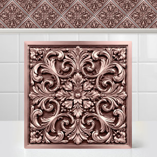 Carreau Motif Rose Gold Rose Pâle Damassé Embossé Victorie