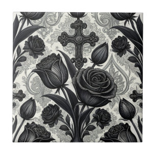 Carreau Motif Rose Gothique Foncé (2)