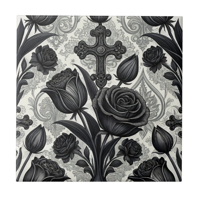 Carreau Motif Rose Gothique Foncé (2) (Devant)