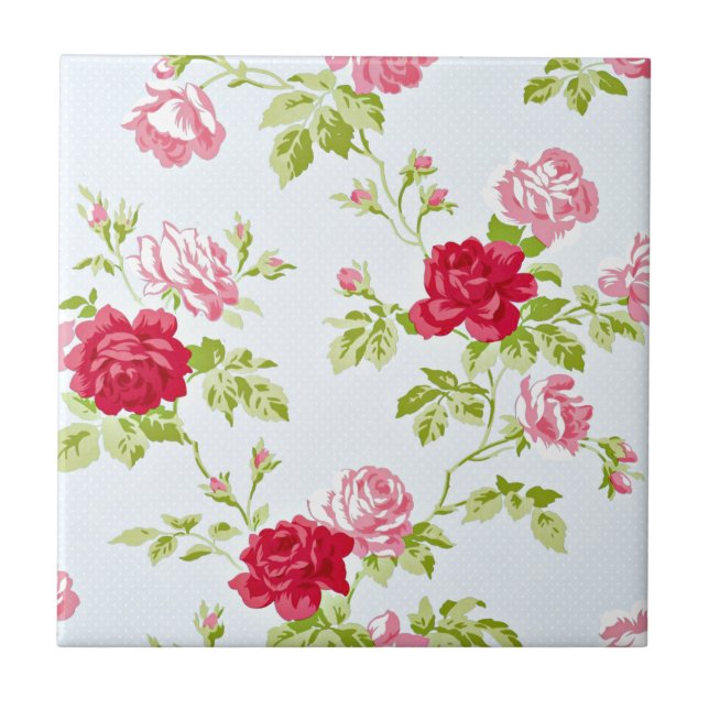 Carreau Motif rose sur Blue Vintage (Devant)