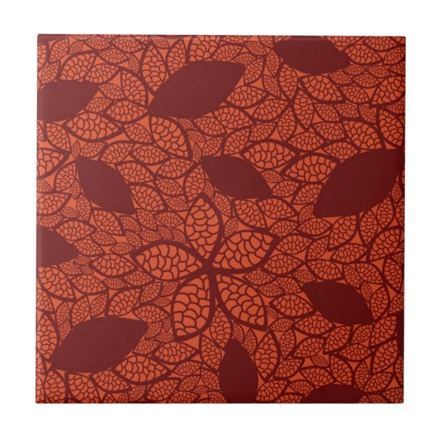 Carreau Motif rouge de feuille sur l'orange (Devant)