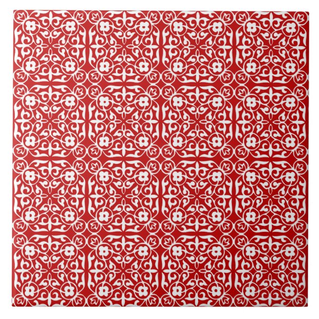 Carreau Motif, rouge et blanc médiévaux de damassé (Devant)