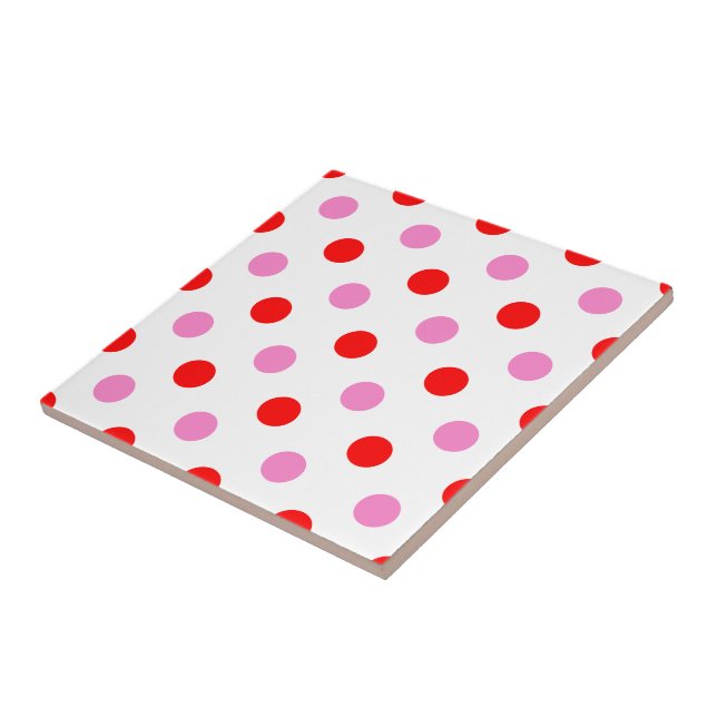 Carreau Motif Rouge et Rose sur Fond Blanc à Points  (Côté)