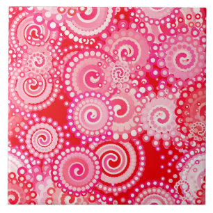 Carreau Motif, rouge et roses indien de remous de fractale