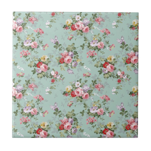 Carreau Motif rouge-rose élégant vintage de roses (Devant)